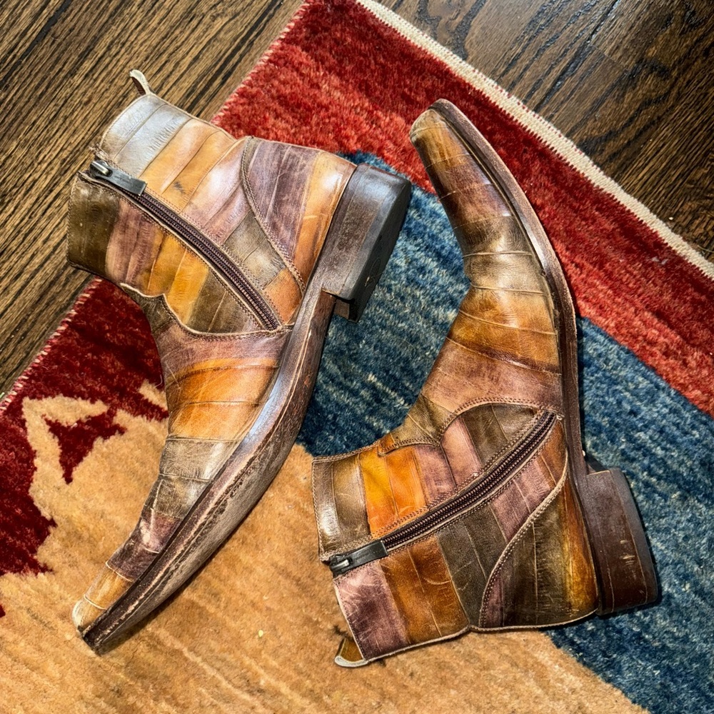 Vintage Kenneth Cole Leather Patchwork Zip Ankle Boots